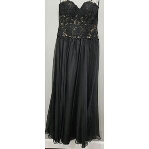 Vtg Gothic Renaissance Beaded Corset Black Formal Chiffon Maxi Dress Sweetheart